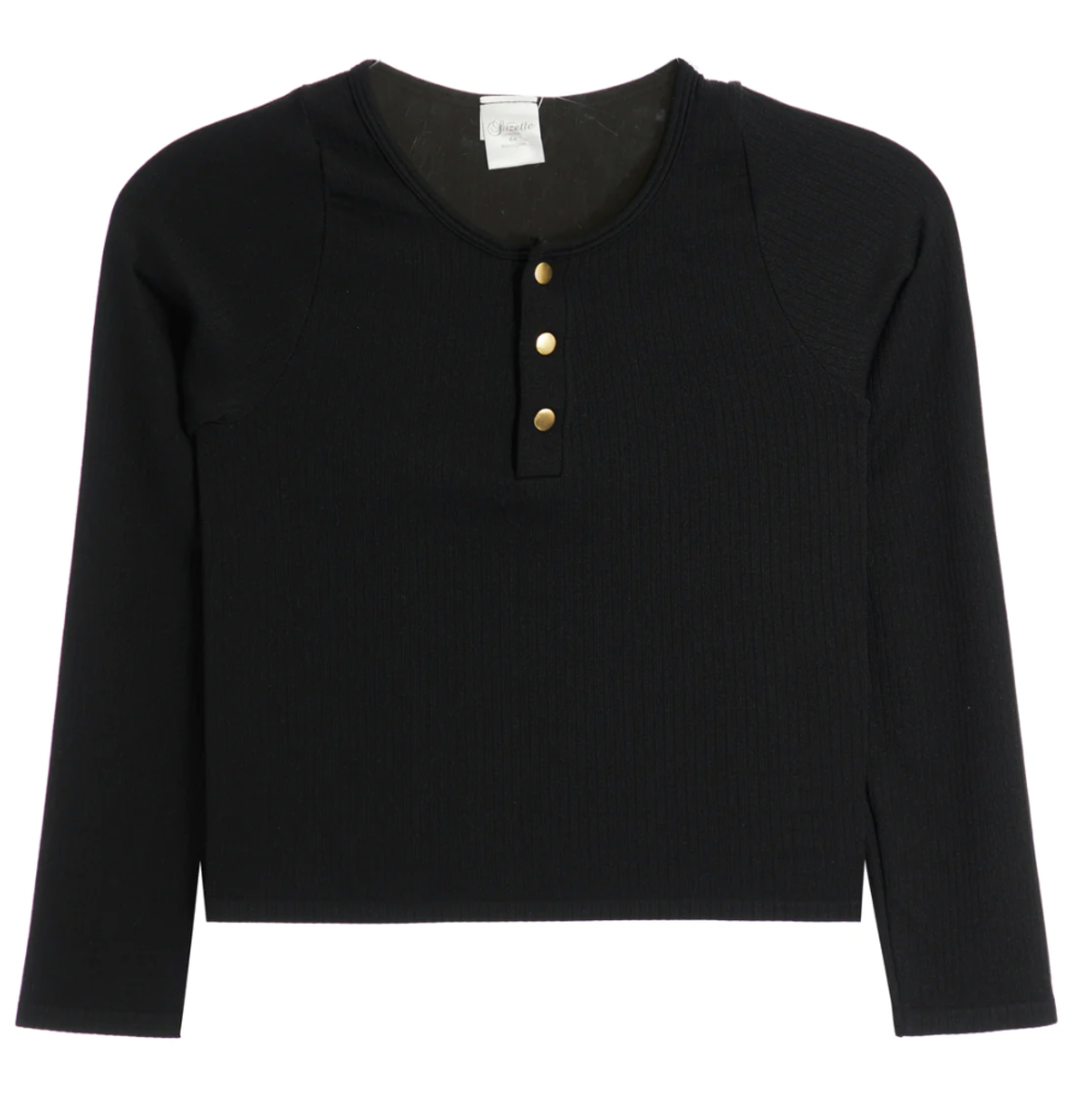 Suzette Tween Long Sleeve Ribbed Henley with Gold Snaps