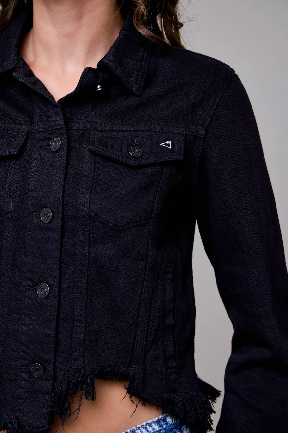 Black Frayed Bottom Fitted Jacket