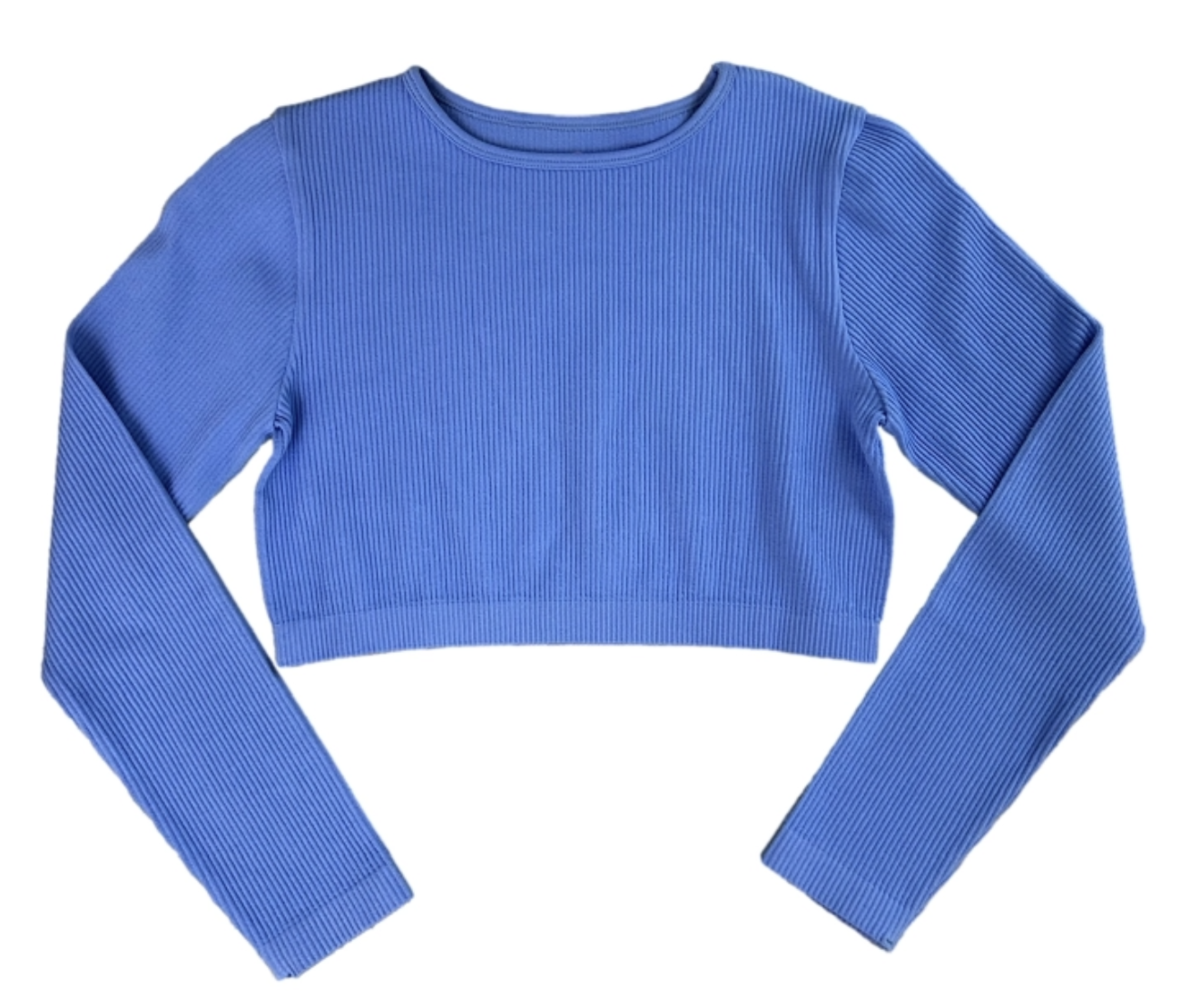 Suzette Long Sleeve High Neck Rib Crop Black