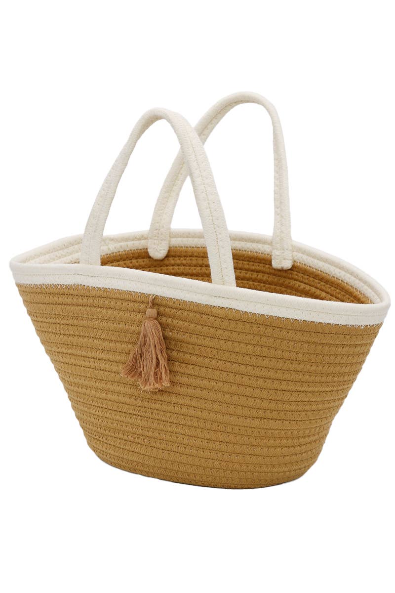 Tassel Thick Wavy Braided Boat Beach Tote Bag
