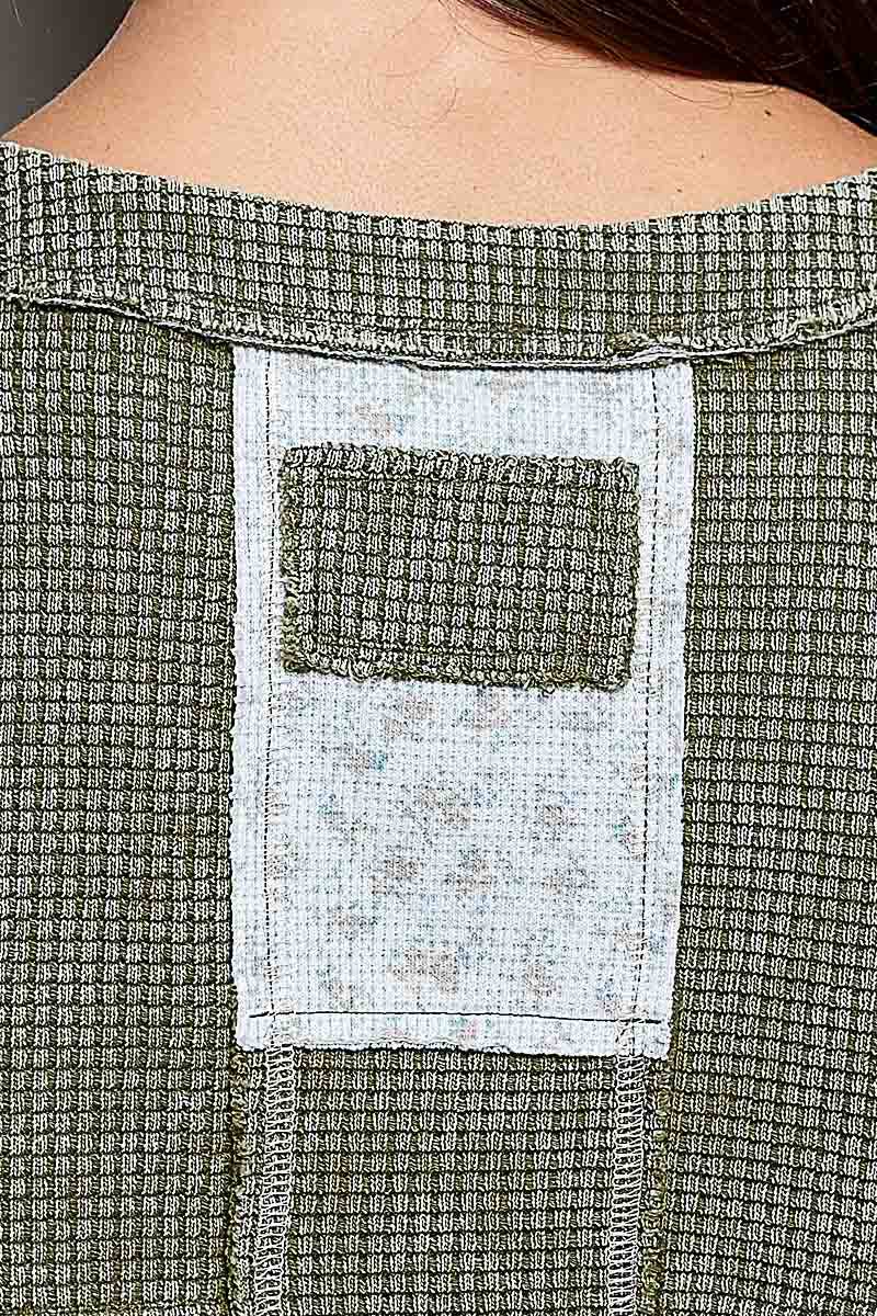 Pol Clothing Waffle Knit Contrast Patchwork Top