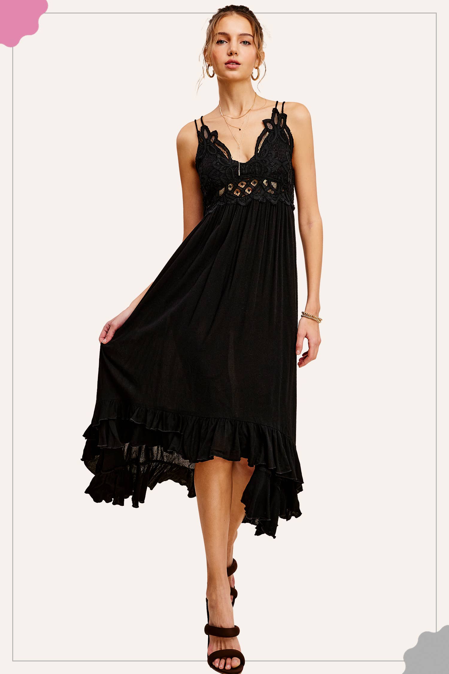 Crochet Lace Detailed Sleeveless Bralette Maxi Dress Black / L Crochet Lace Detailed Sleeveless Bralette Maxi Dress Black / L