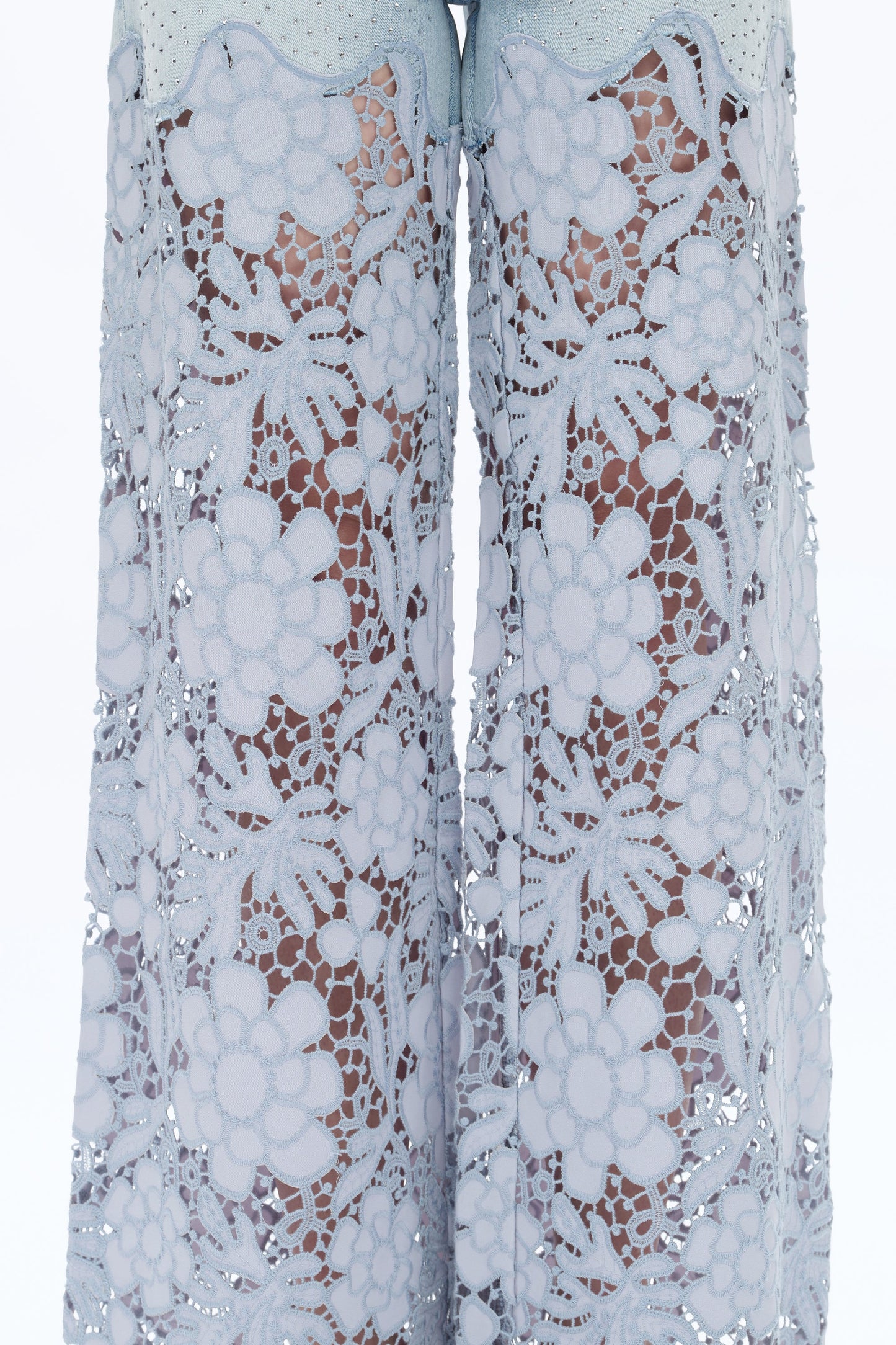 Bayeas Light Blue Lace Jeans with Rhinestones