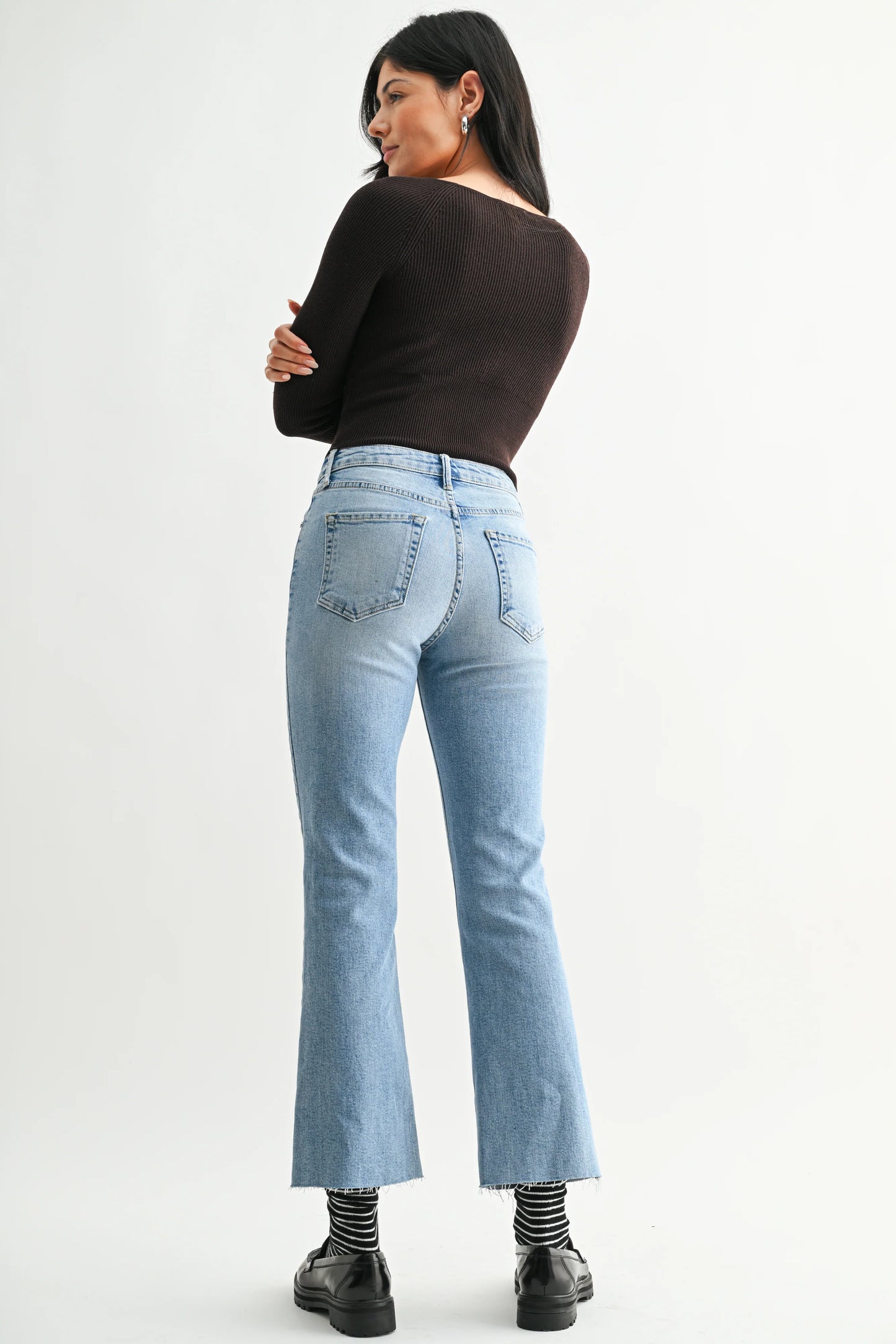 Just Black High Rise Tonal Crop Flare Light Denim