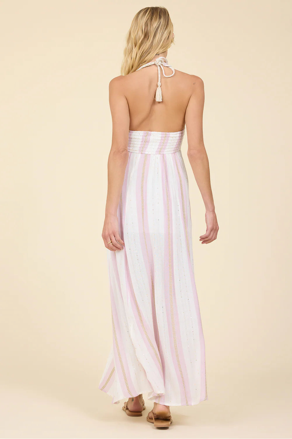 Pink Dust Stripe Halter Dress