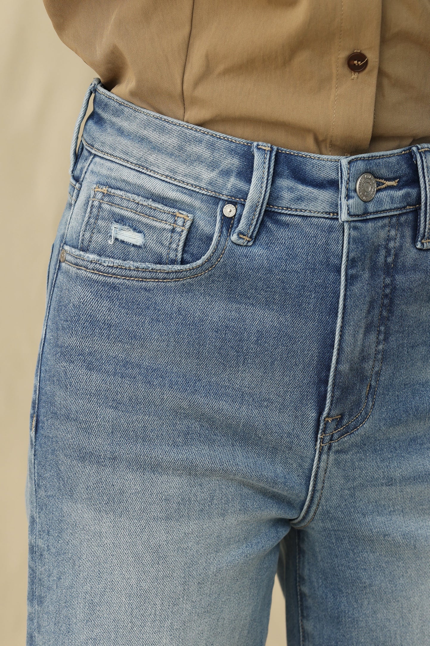 Bayeas High Rise Wide Leg Cuff Jeans