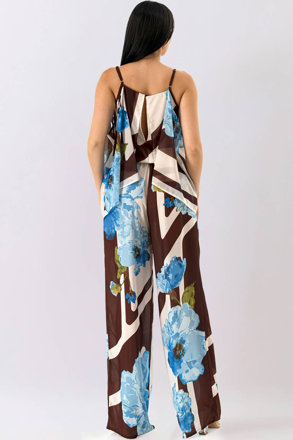 Floral Convertible Cape Sleeve Jumpsuit
