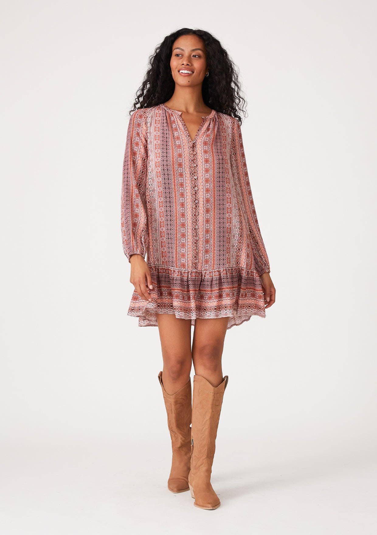 Bohemian Long Sleeve Drop Waist Mini Dress – Launch Boutique