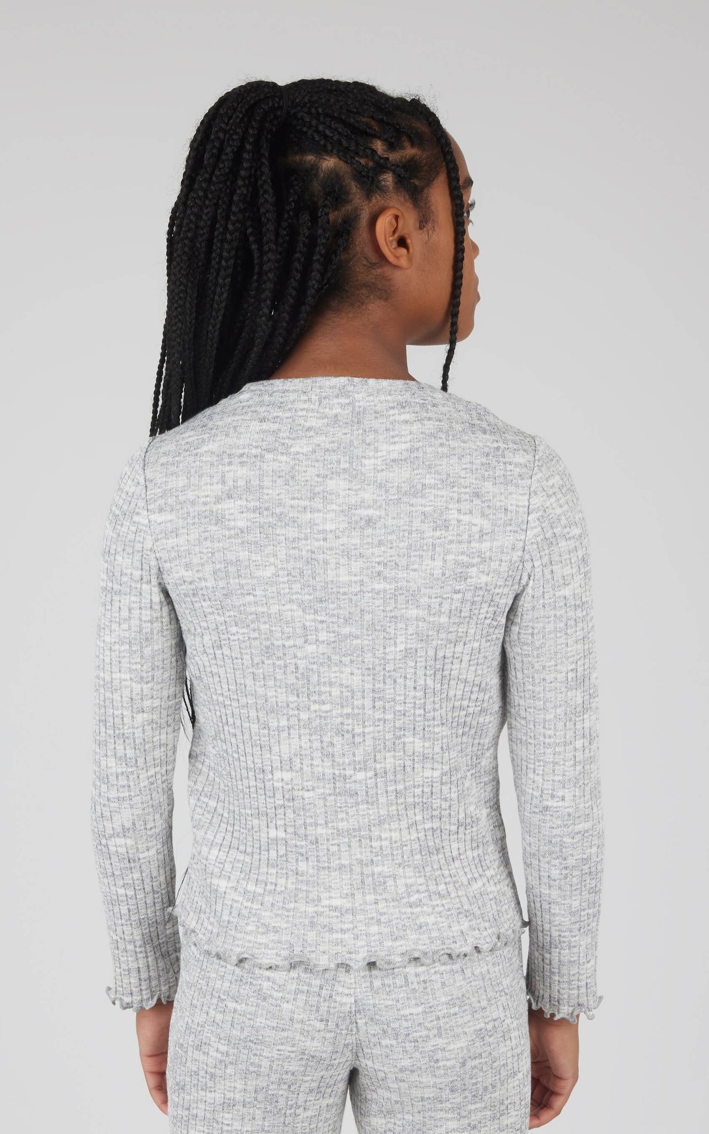 Girls Rib Knit Lettuce Edge Top