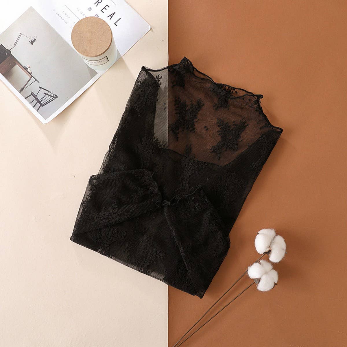 Semi Sheer Mesh Lace Sexy Slim Shirt