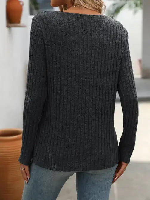 V-Neck Button Sweater with Long Sleeves