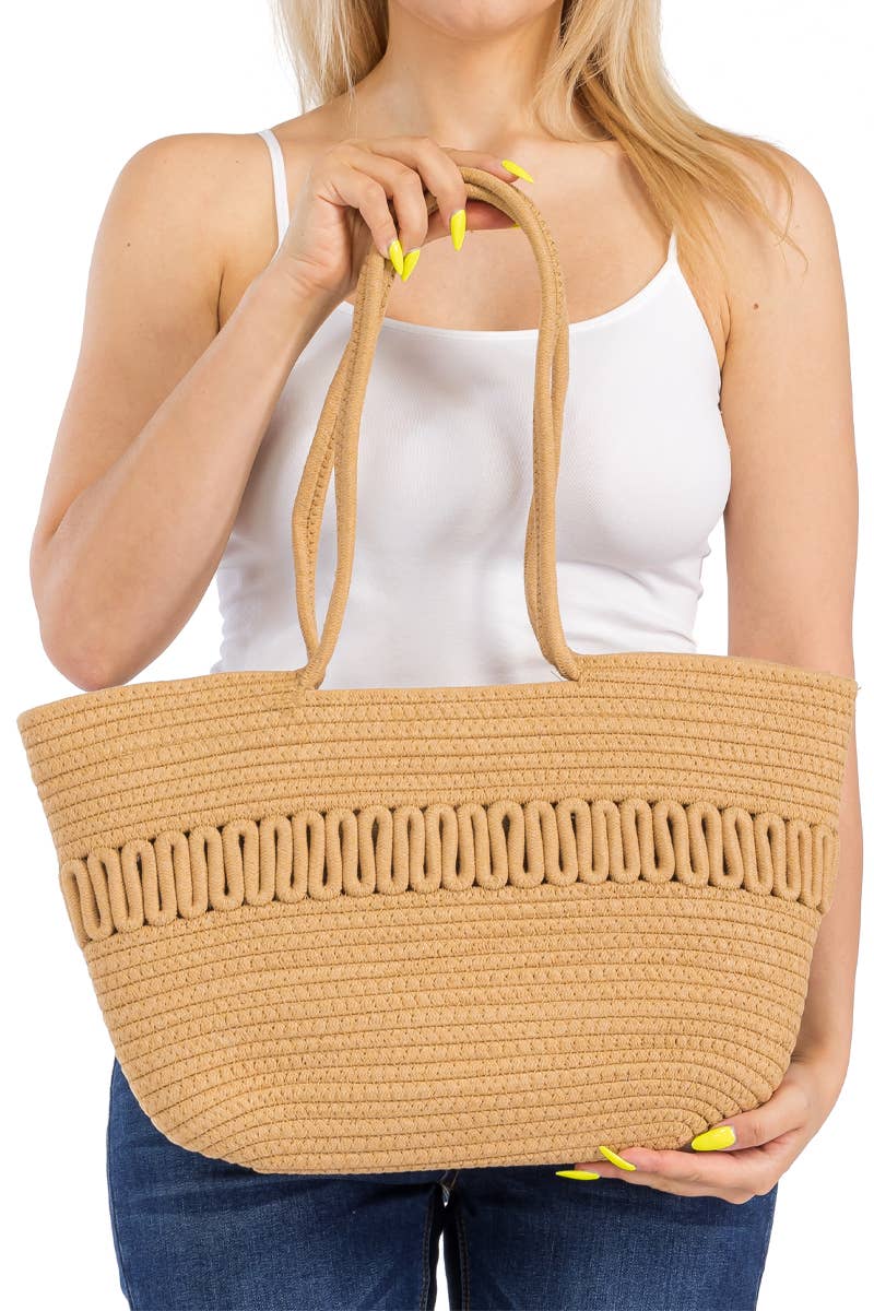 Thick Wavy Braided Woven Beach Tote Bag