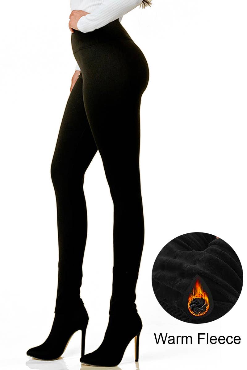 Solid Winter Warm Fleece Lined Thermal Leggings