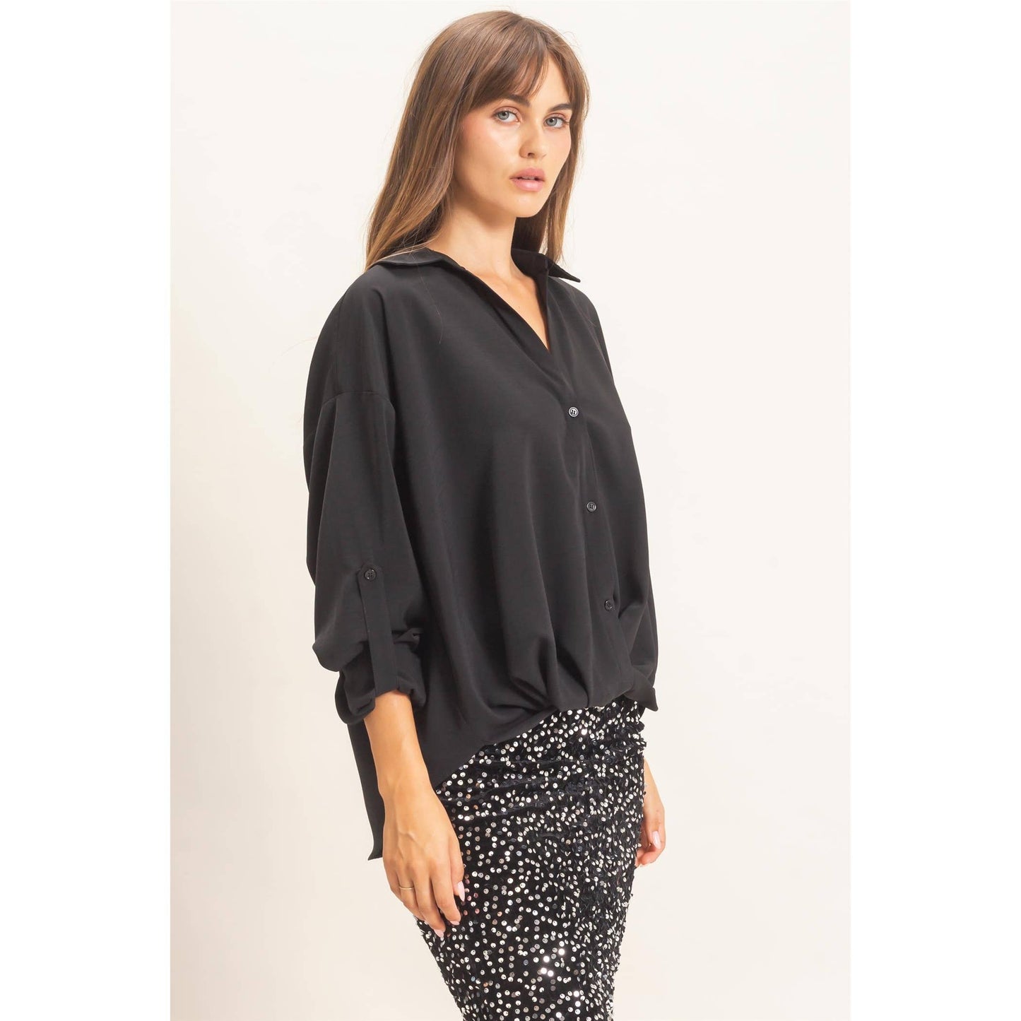 Button-Up Dolman Sleeve Top