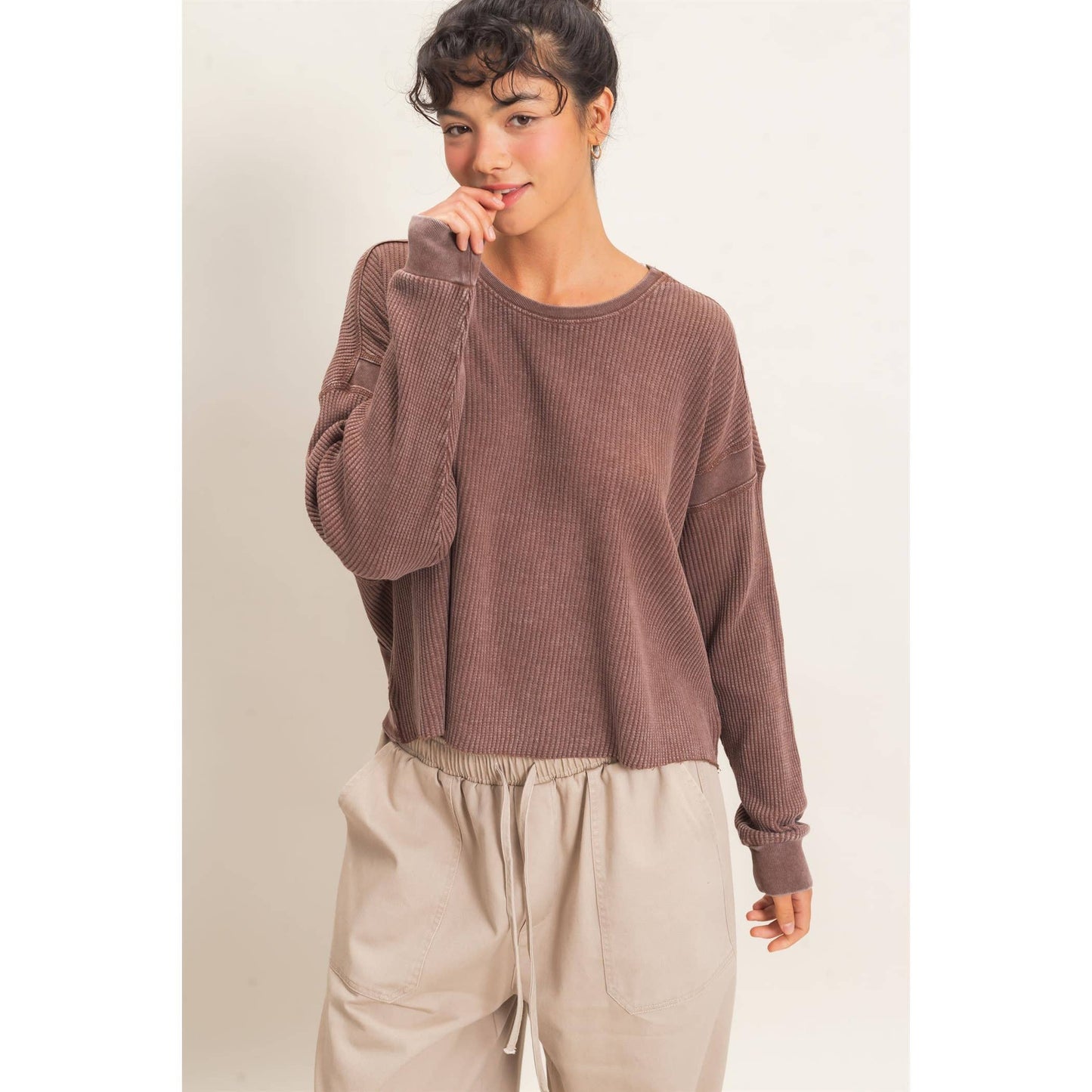 Mineral Wash Waffle Open Back Top