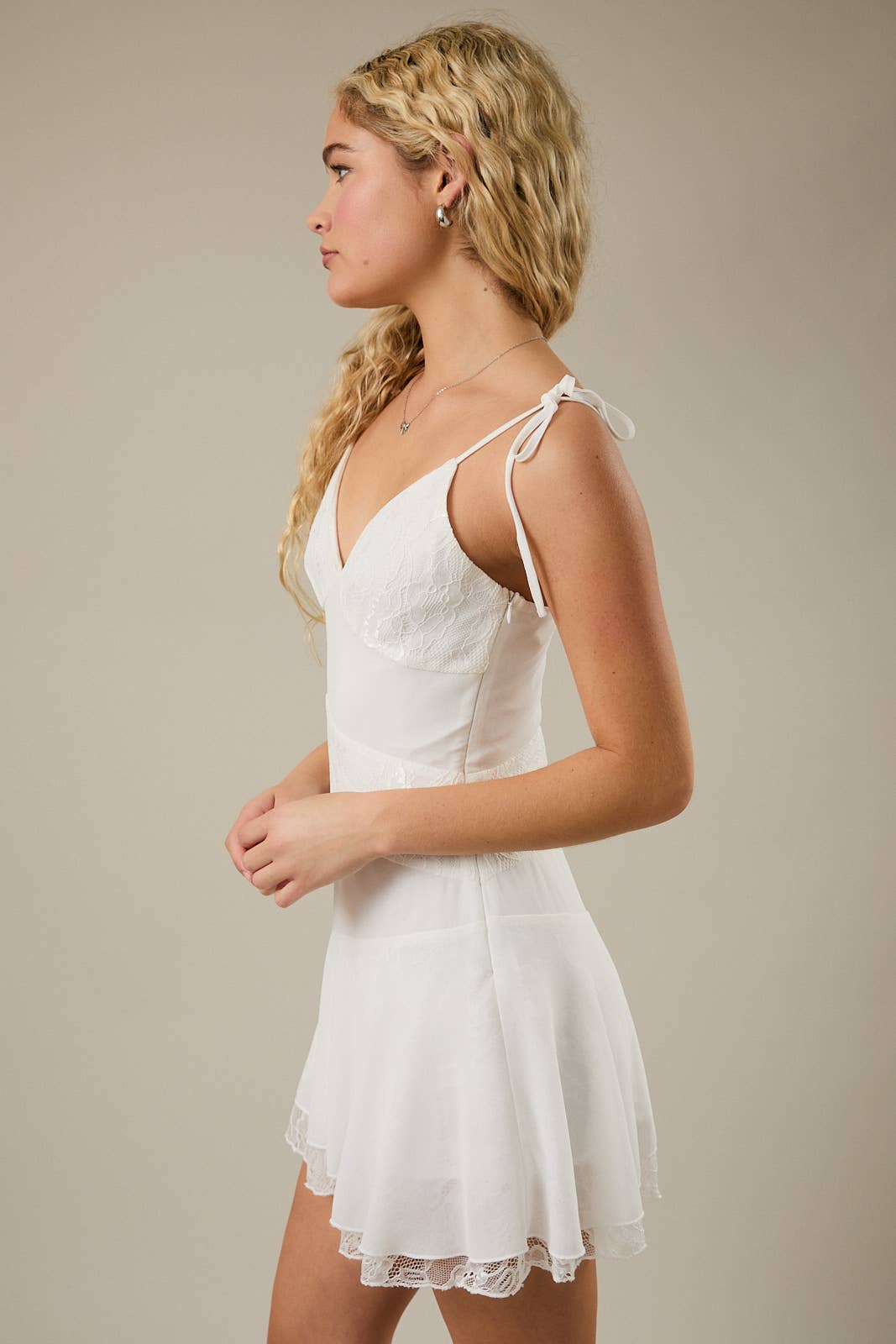 Lace Mini Dress with Adjustable Shoulder Straps