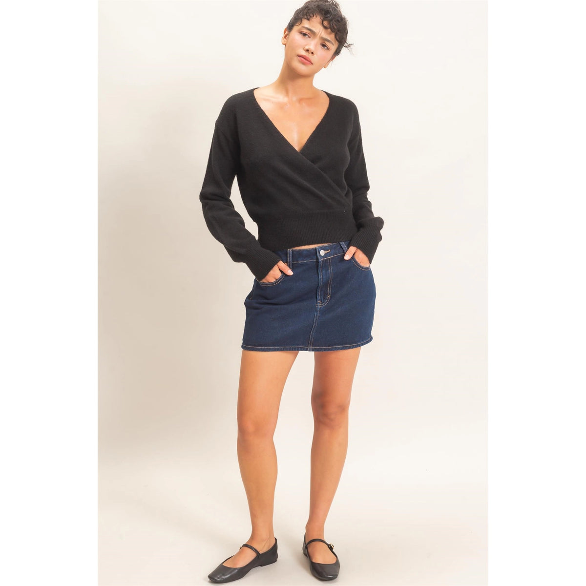 Wrap V Neck Sweater