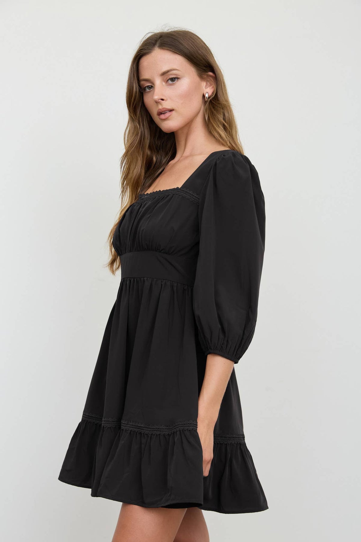 Lace Trim Square Neck Mini Dress