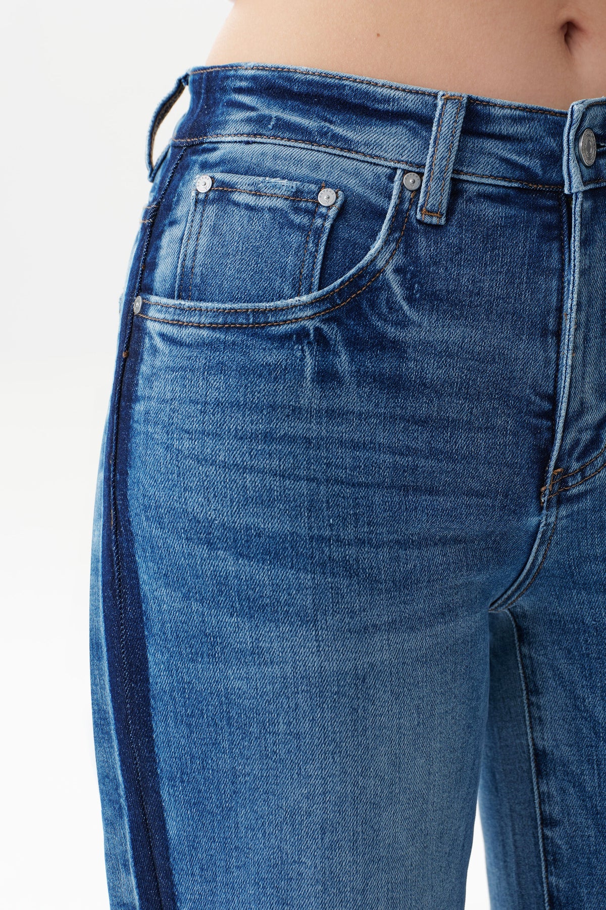 Mid Rise Wide Leg Jeans Side Stripe