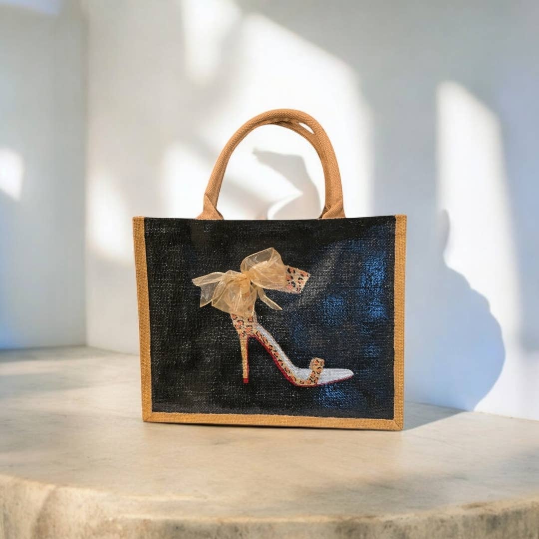 Black Animal Print Red Bottom Stiletto Tote Bag