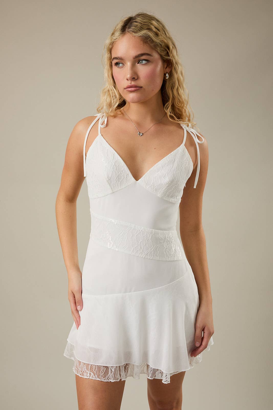 Lace Mini Dress with Adjustable Shoulder Straps