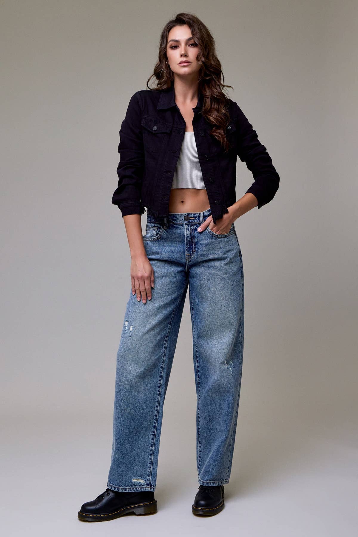 Black Frayed Bottom Fitted Jacket
