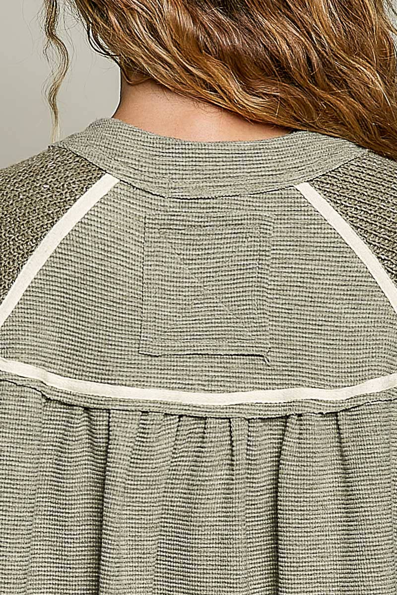 Pol Clothing Solid Thermal Cut and Sew Knit Sweater Patch Top
