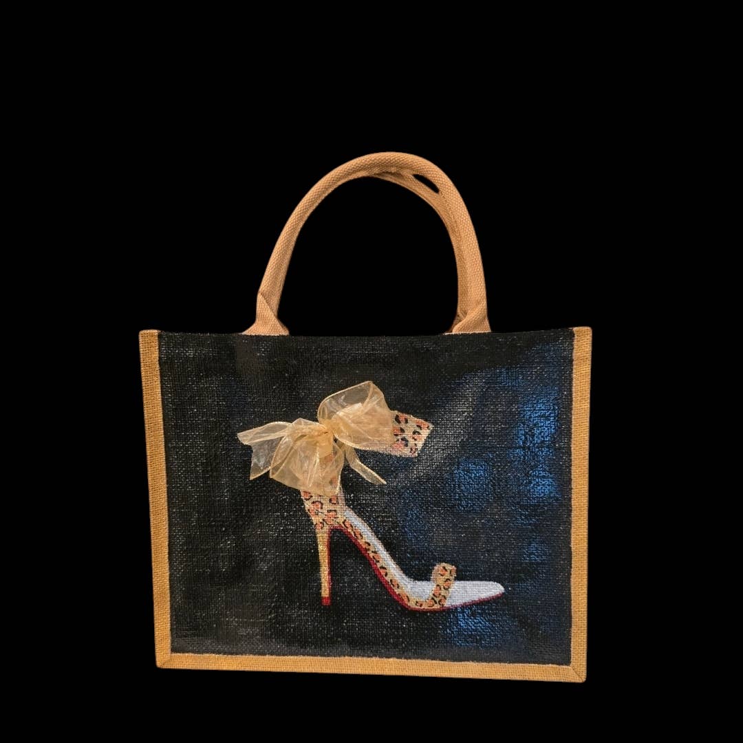 Black Animal Print Red Bottom Stiletto Tote Bag