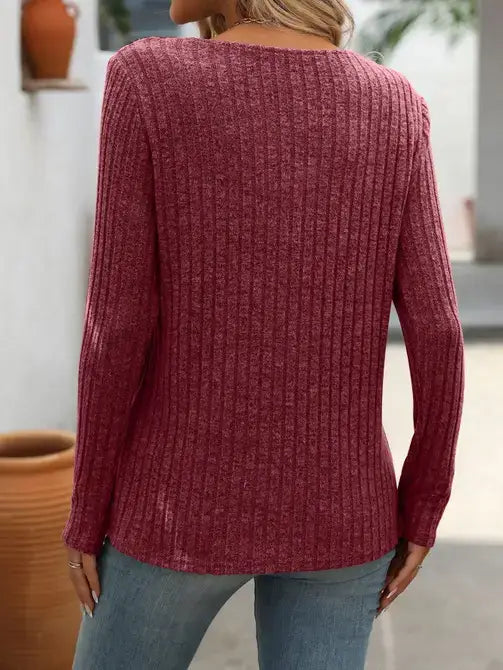 V-Neck Button Sweater with Long Sleeves