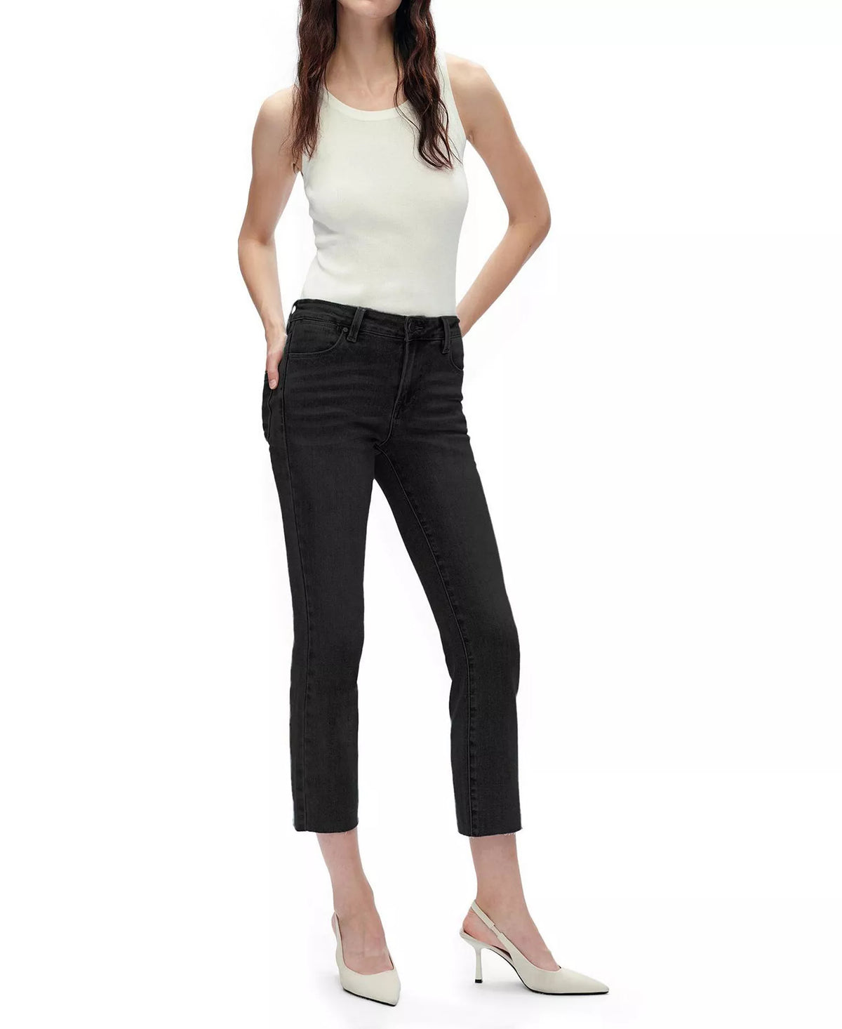 Bayeas Mid Rise Frayed Hem Denim Short Length