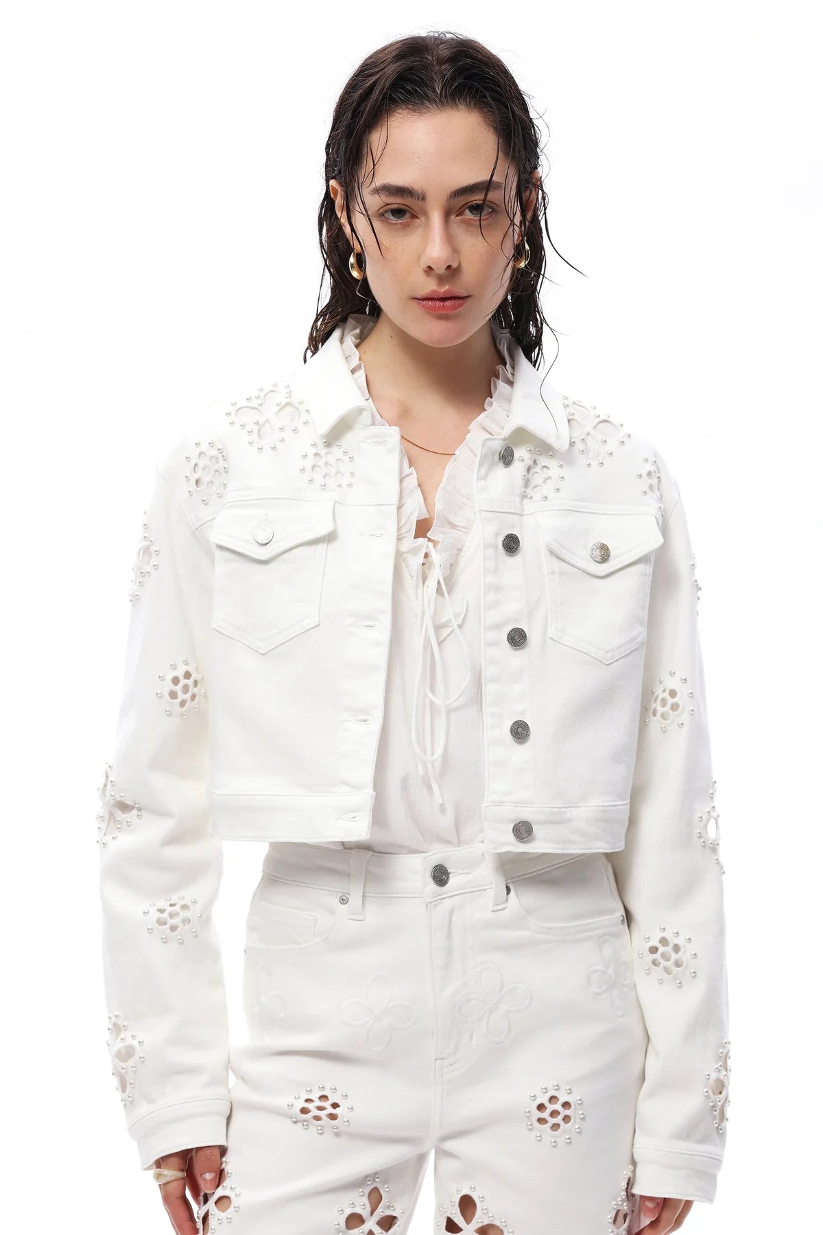 Bayeas Cropped Denim Jacket Woven
