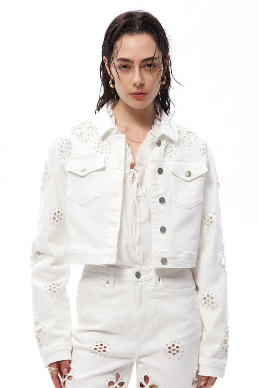 Bayeas Cropped Denim Jacket Woven