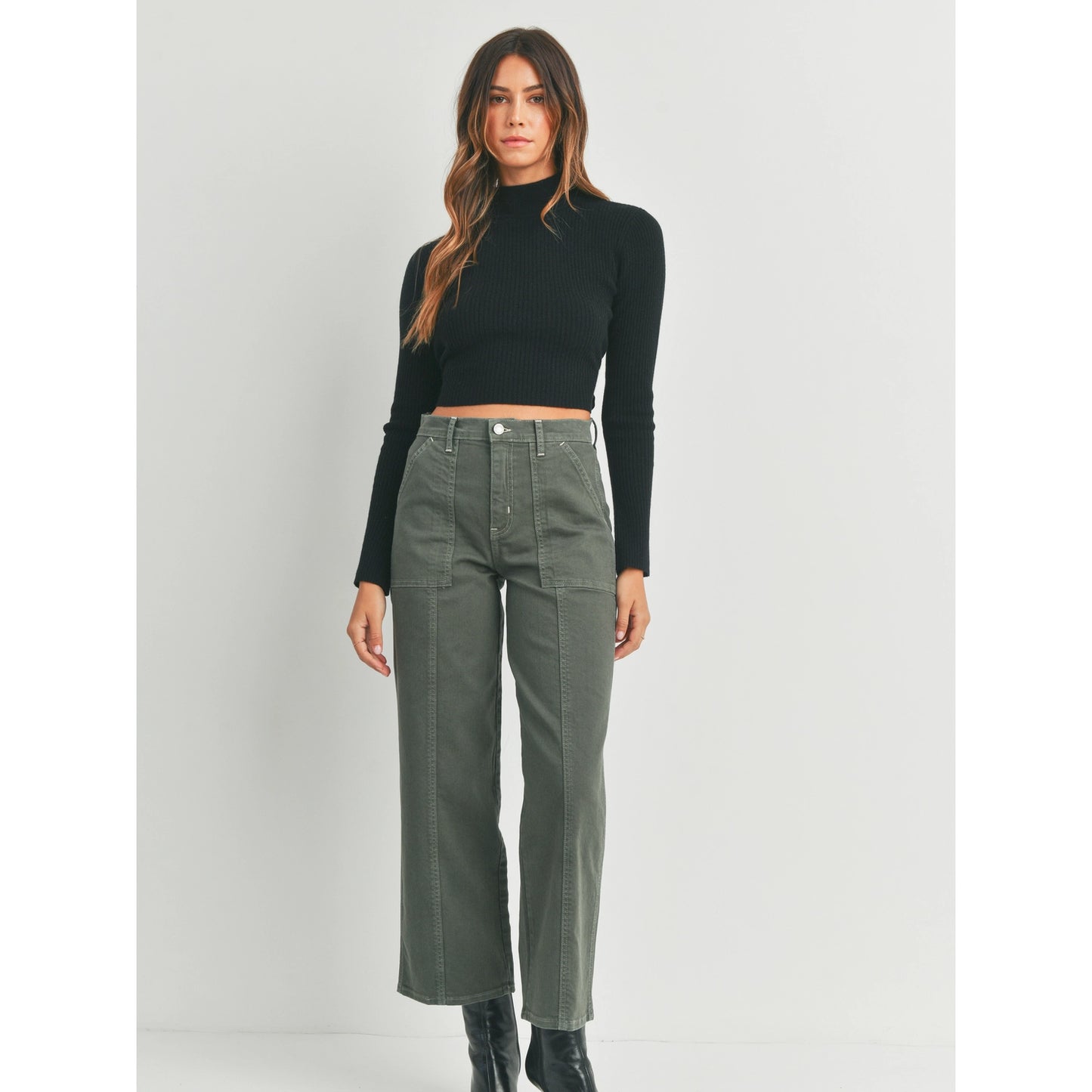 Just Black Denim Seamed Utility Straight Pant