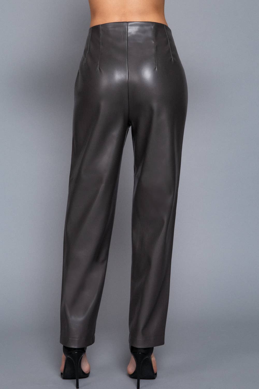 High Waist Slim Fit Faux Leather Long Pants