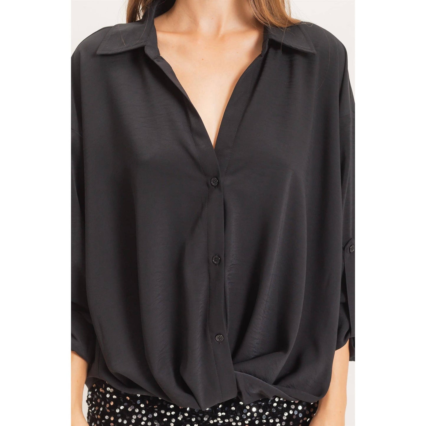 Button-Up Dolman Sleeve Top