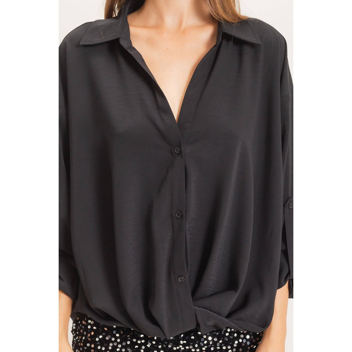Button-Up Dolman Sleeve Top