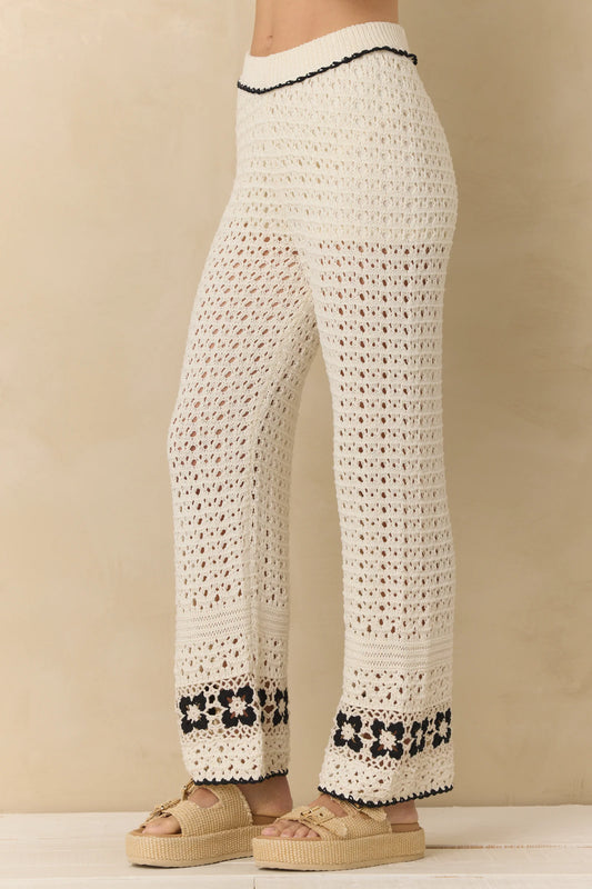 Vintage Havana Crochet Floral Wide Leg Pants