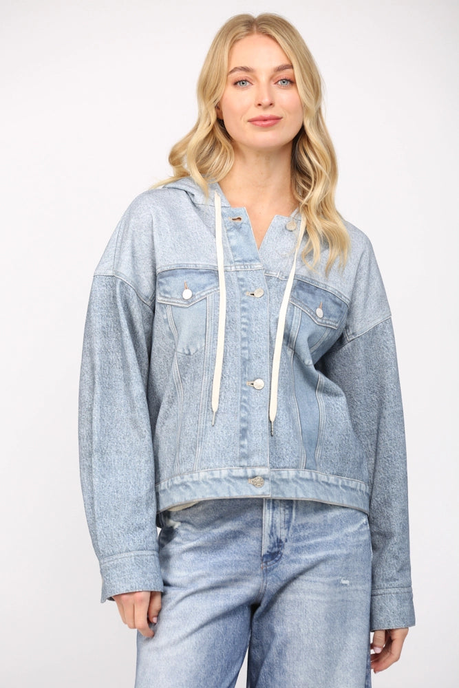 Look Like Denim Print Hooded French Terry Jacket
