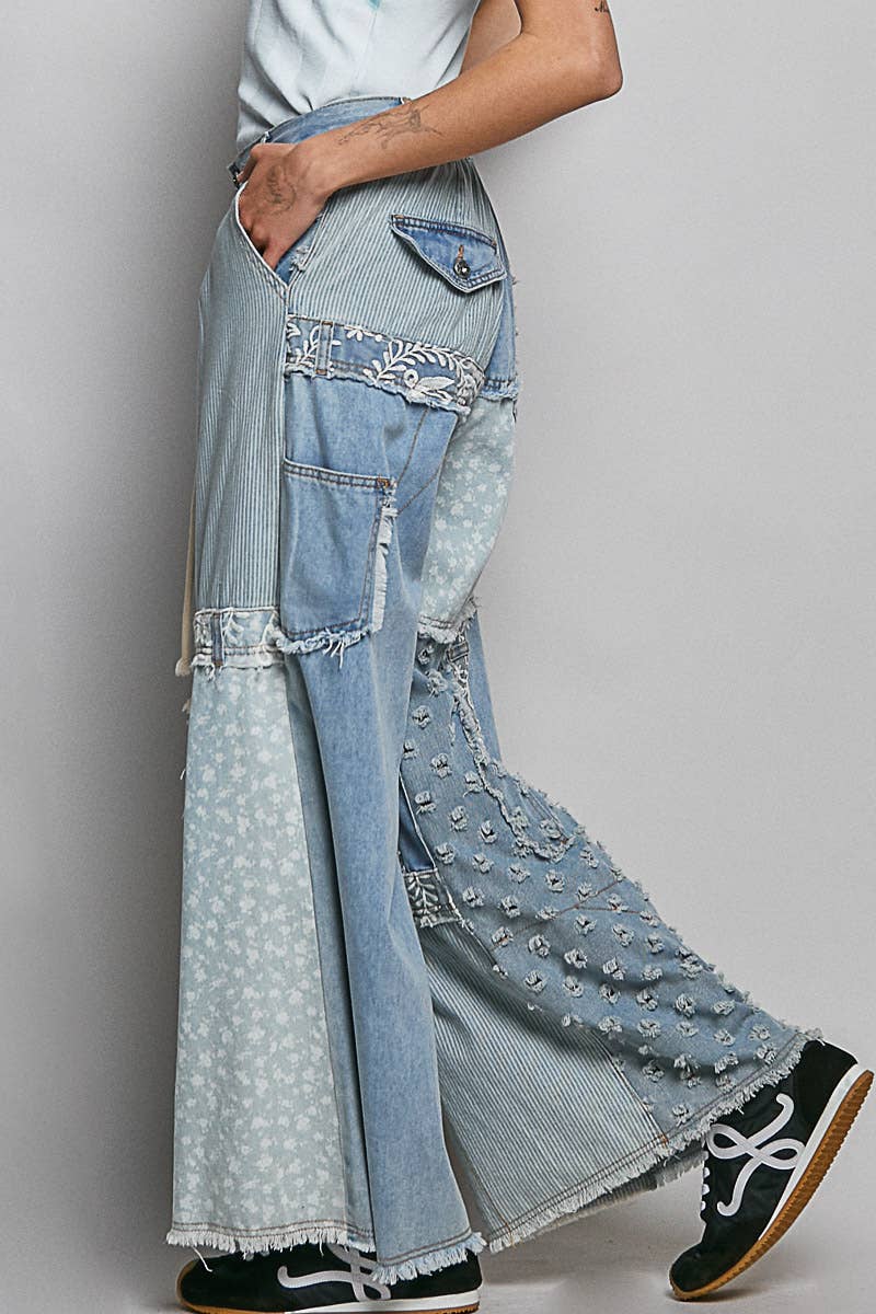 Pol Lace-Overlay Denim Pant