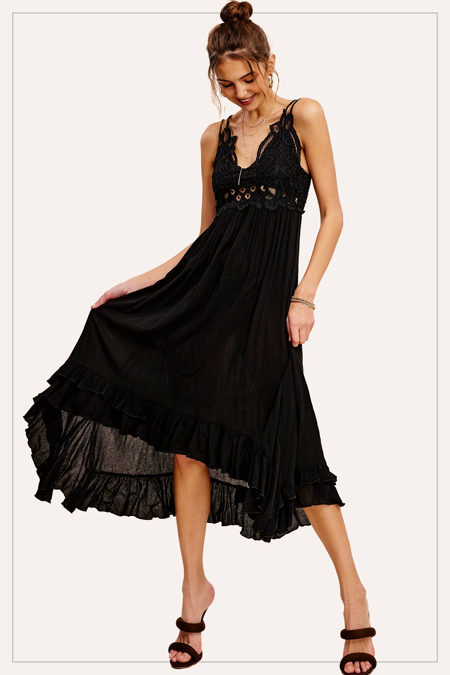 Crochet Lace Detailed Sleeveless Bralette Maxi Dress Black / L Crochet Lace Detailed Sleeveless Bralette Maxi Dress Black / L