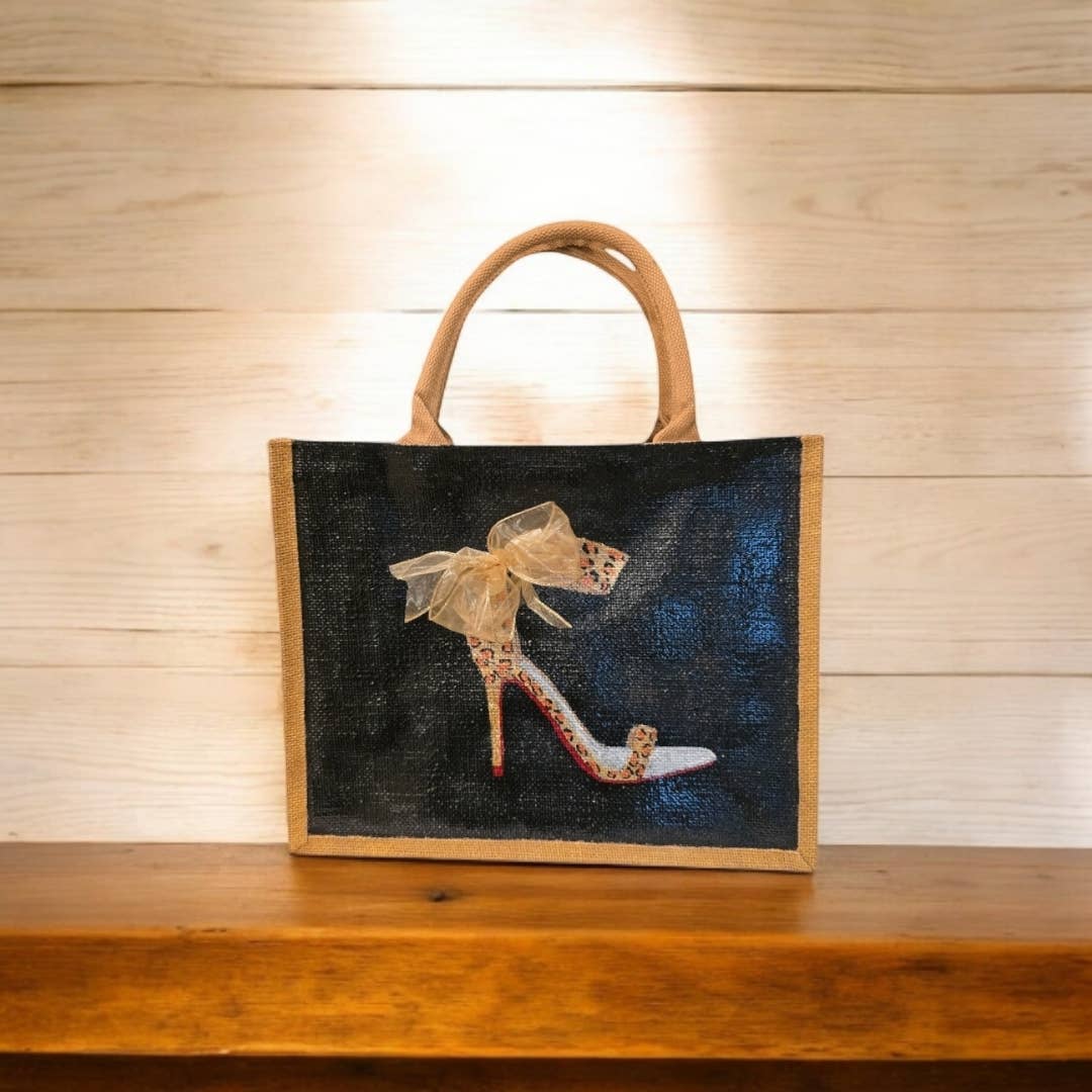 Black Animal Print Red Bottom Stiletto Tote Bag
