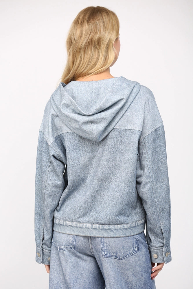 Look Like Denim Print Hooded French Terry Jacket
