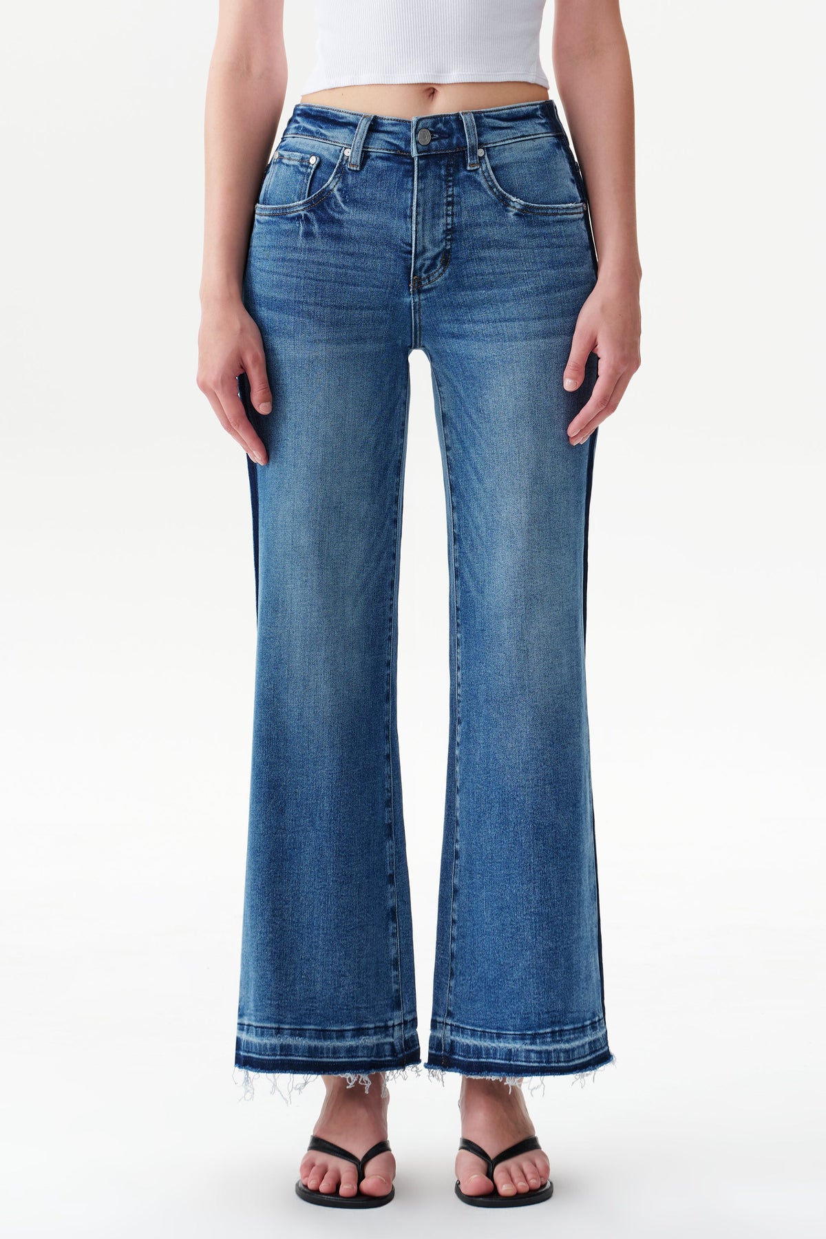 Mid Rise Wide Leg Jeans Side Stripe