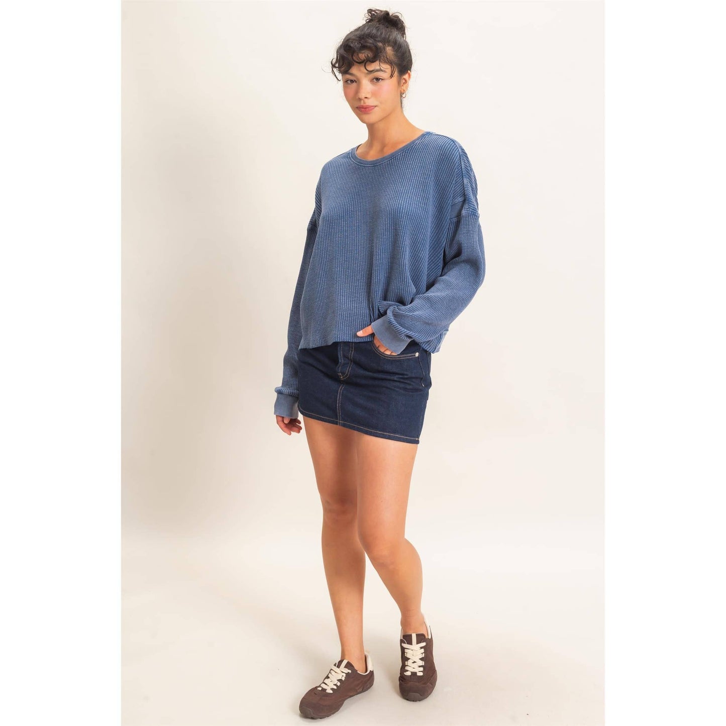 Mineral Wash Waffle Open Back Top