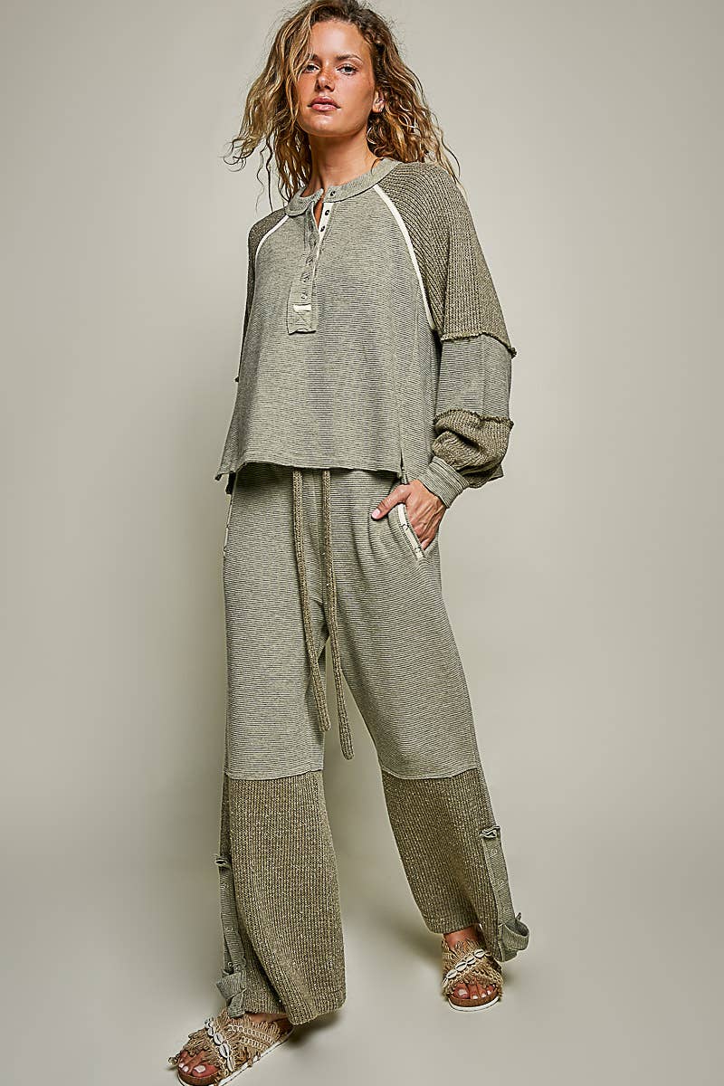Pol Clothing Solid Thermal Cut and Sew Knit Sweater Patch Top