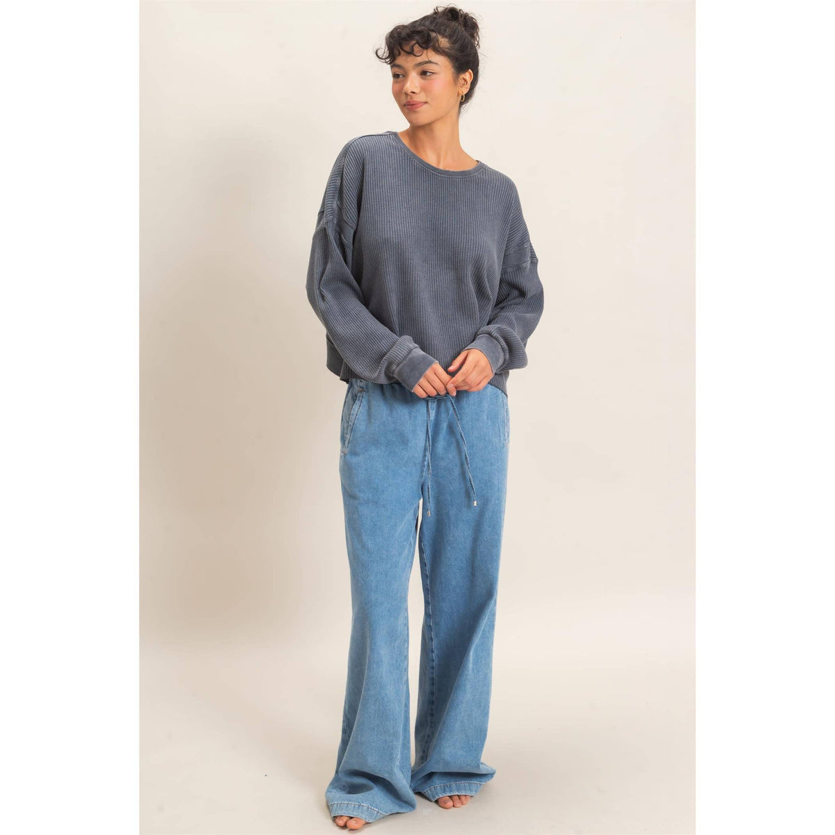 Mineral Wash Waffle Open Back Top