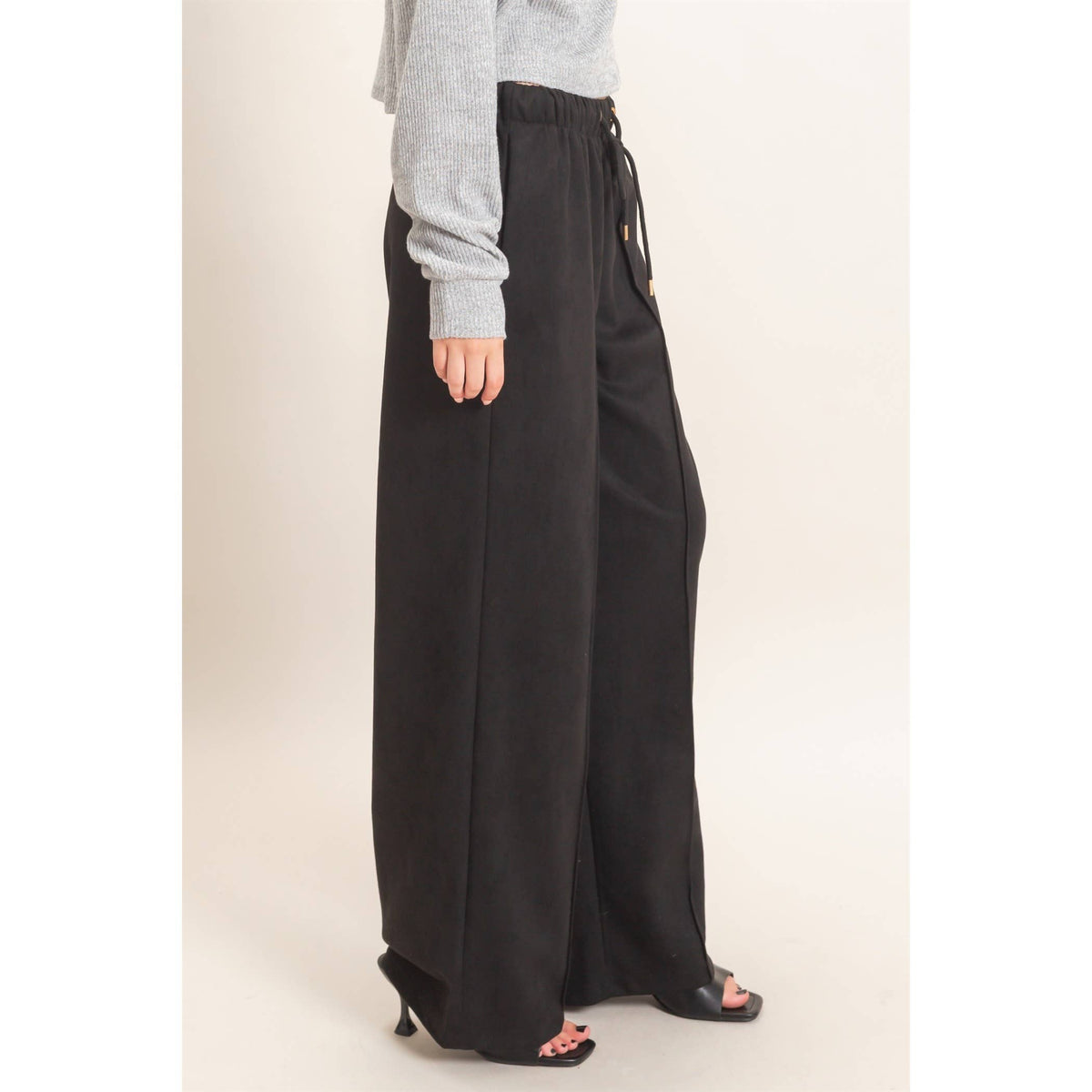 Suede Elastic Waistband Trousers