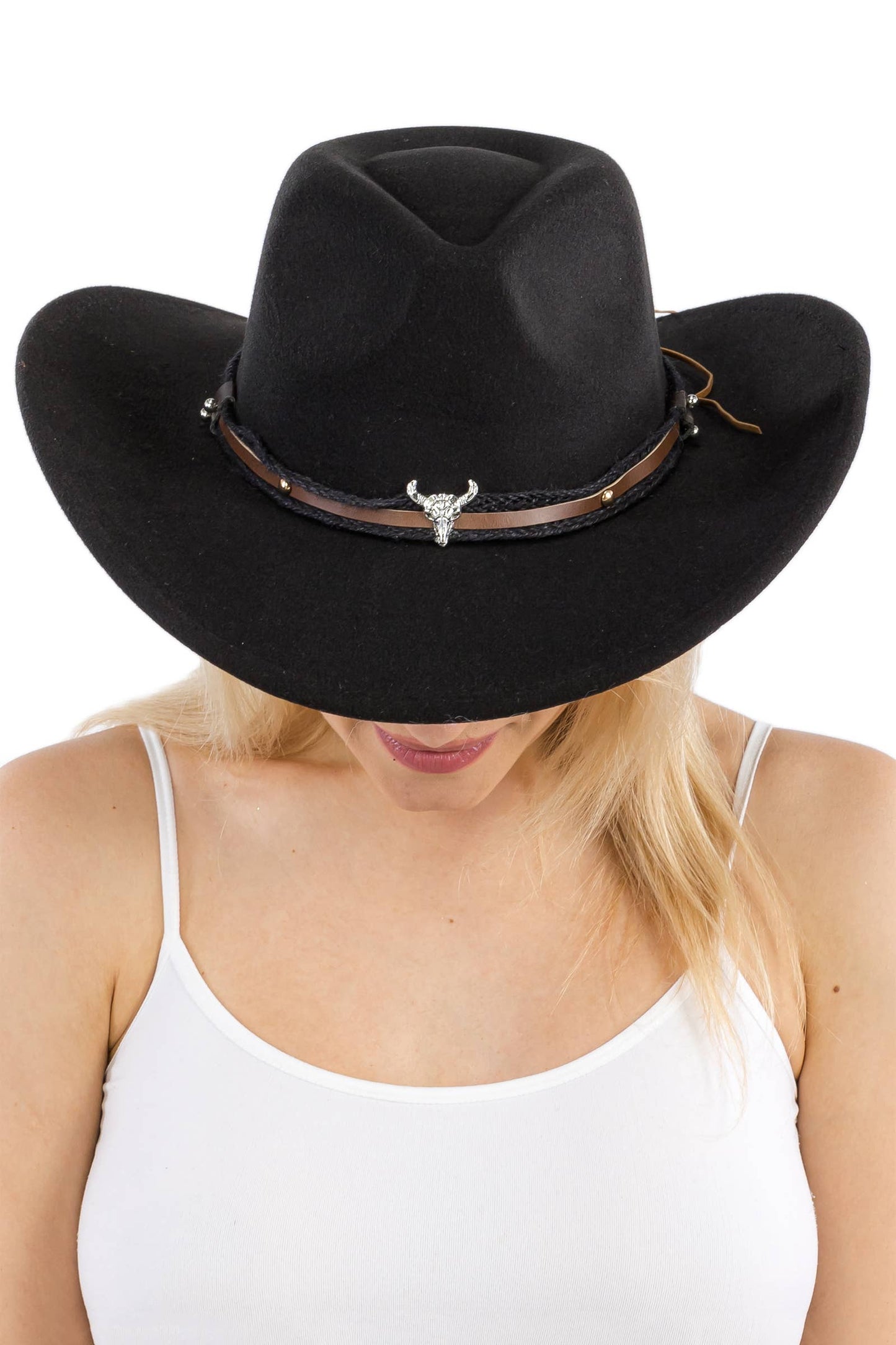 Buffalo Skull Retro Felt Cowboy Hat