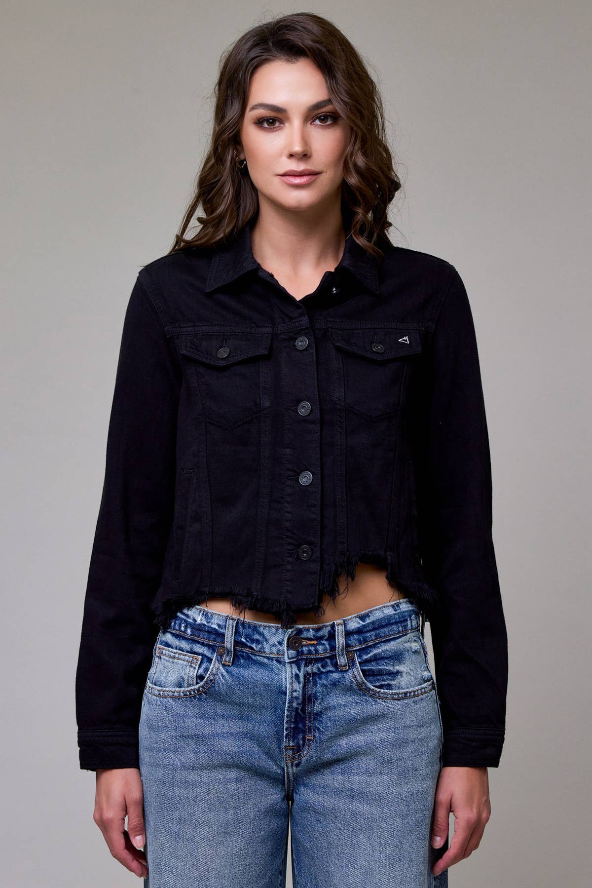 Black Frayed Bottom Fitted Jacket