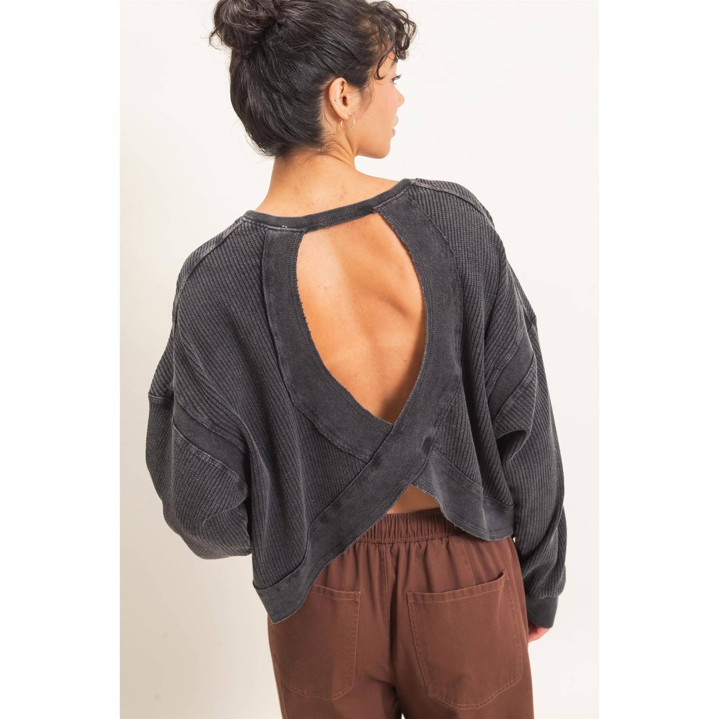 Mineral Wash Waffle Open Back Top